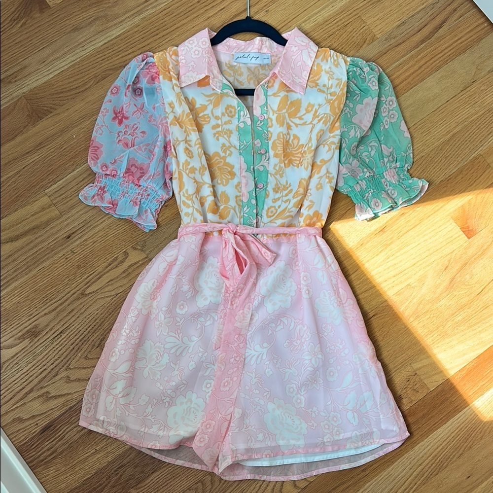 Petal & Pup Pink Cream Puff Sleeve Romper
